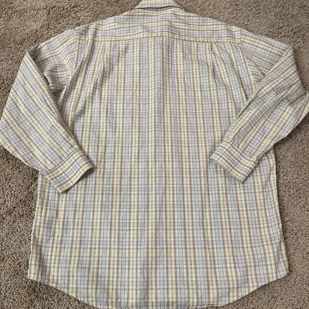 Ermenegildo Zegna Mens‎ M Plaid Shirt Yellow Gray Cotton Long Sleeve Button Up